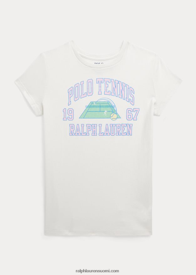 Ralph Lauren lapset graafinen puuvillajersey-paita 0Z24ZR7070 kannenpesuaine valkoinen