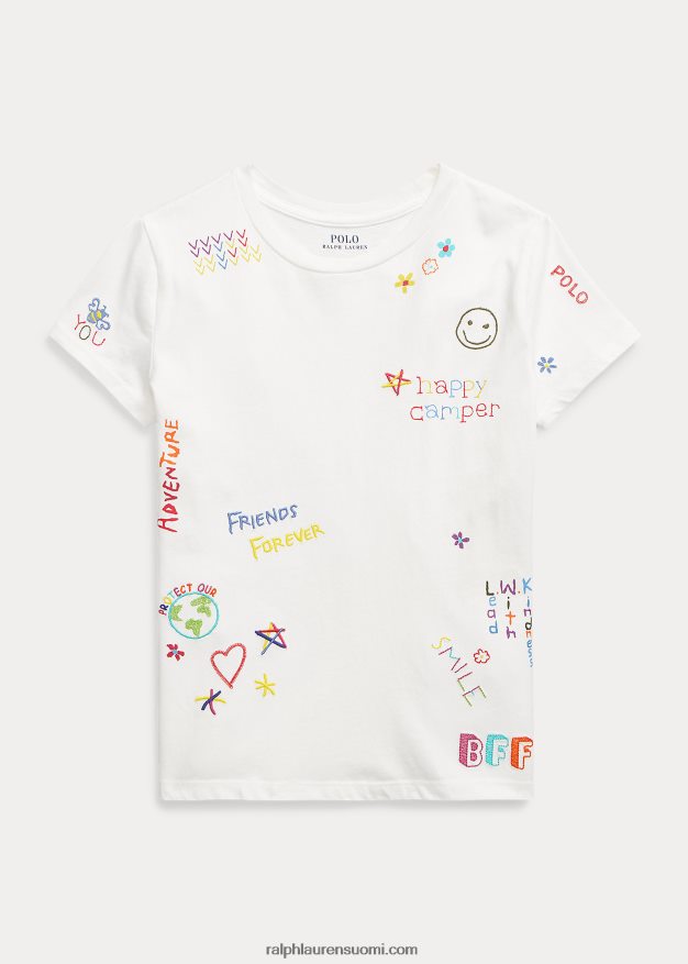 Ralph Lauren lapset graafinen puuvillajersey-paita 0Z24ZR7101 kannenpesuaine valkoinen