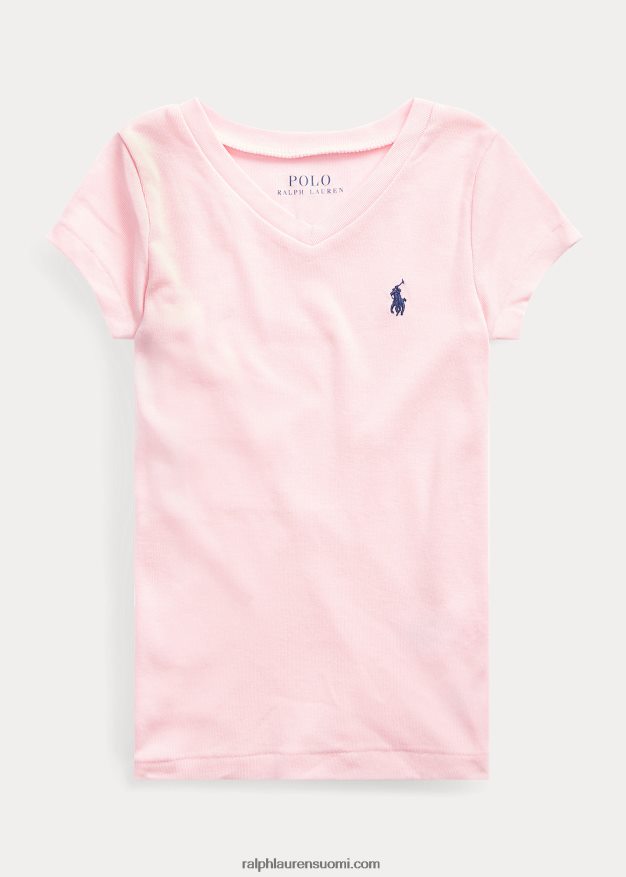 Ralph Lauren lapset puuvilla-modaali v-aukkoinen t-paita 0Z24ZR6956 karmelin pinkki