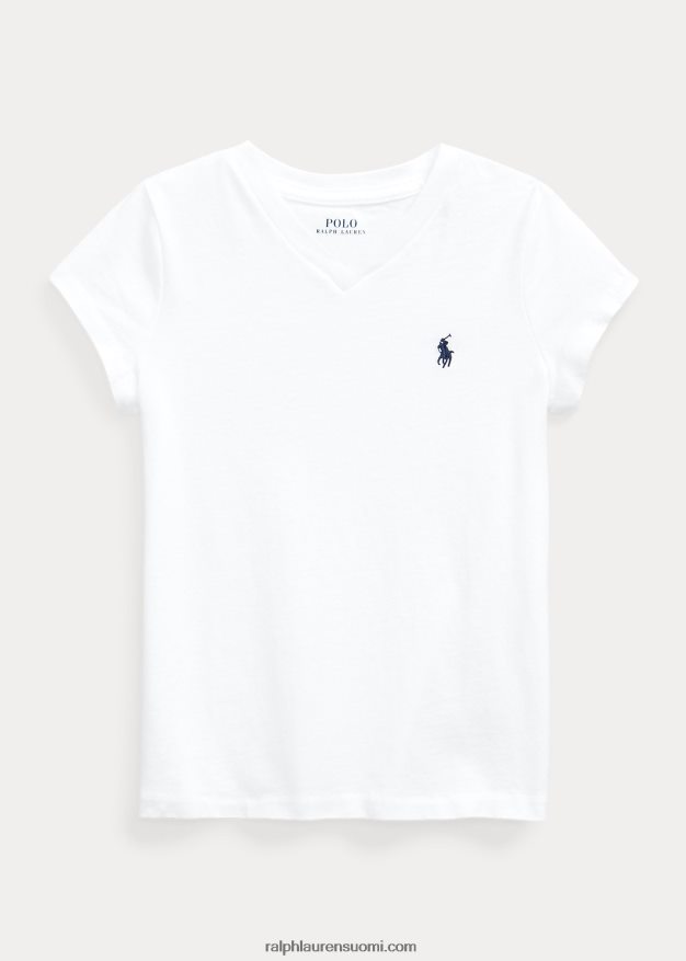 Ralph Lauren lapset puuvillajersey v-pääntie t-paita 0Z24ZR6915 valkoinen