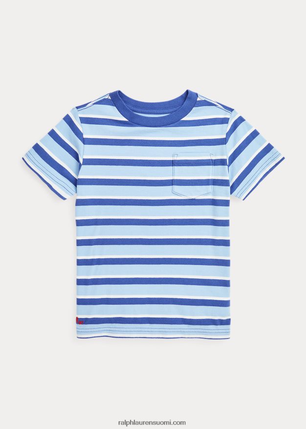 Ralph Lauren lapset raidallinen puuvillajersey-taskupaita 0Z24ZR5758 Royal Navy Multi