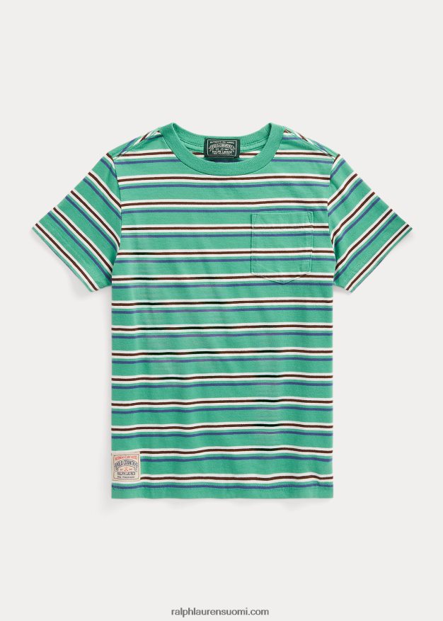 Ralph Lauren lapset raidallinen puuvillajersey-taskupaita 0Z24ZR5823 lautta vihreä multi