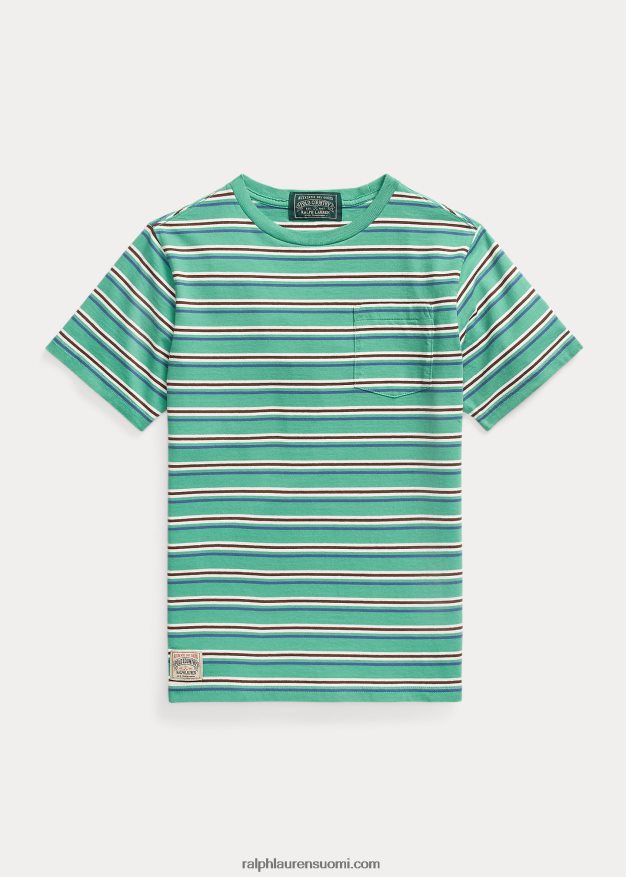 Ralph Lauren lapset raidallinen puuvillajersey-taskupaita 0Z24ZR6185 lautta vihreä multi