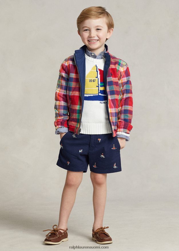 Ralph Lauren lapset käännettävä puuvilla madras takki 0Z24ZR5662 punainen/laivasto monitoimi