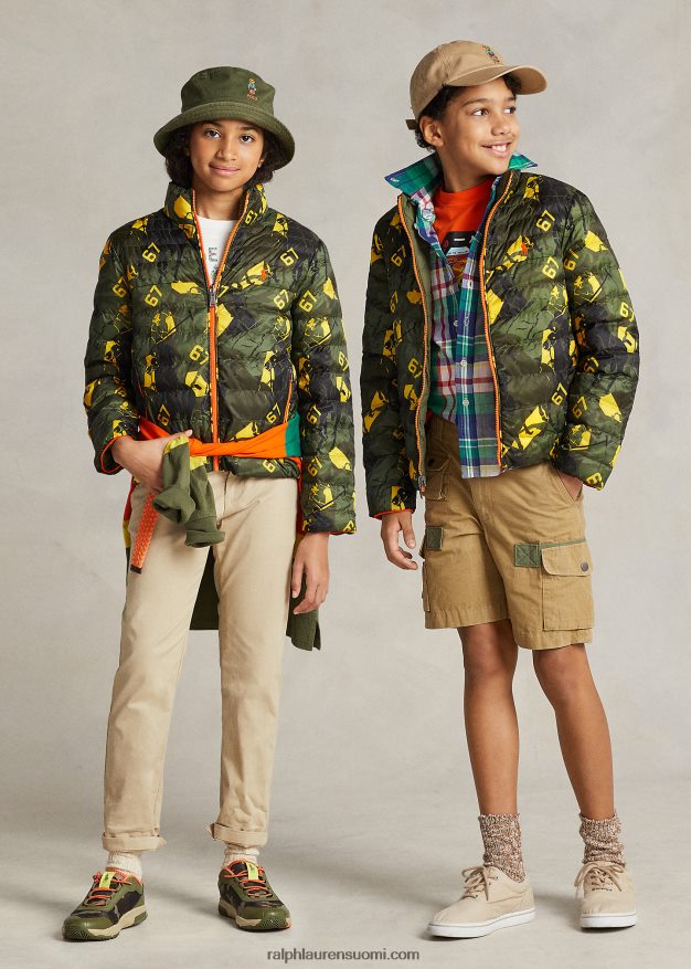 Ralph Lauren lapset p-kerros 2 käännettävä takki 0Z24ZR6560 huippukokouksen camo/puutarhapolku