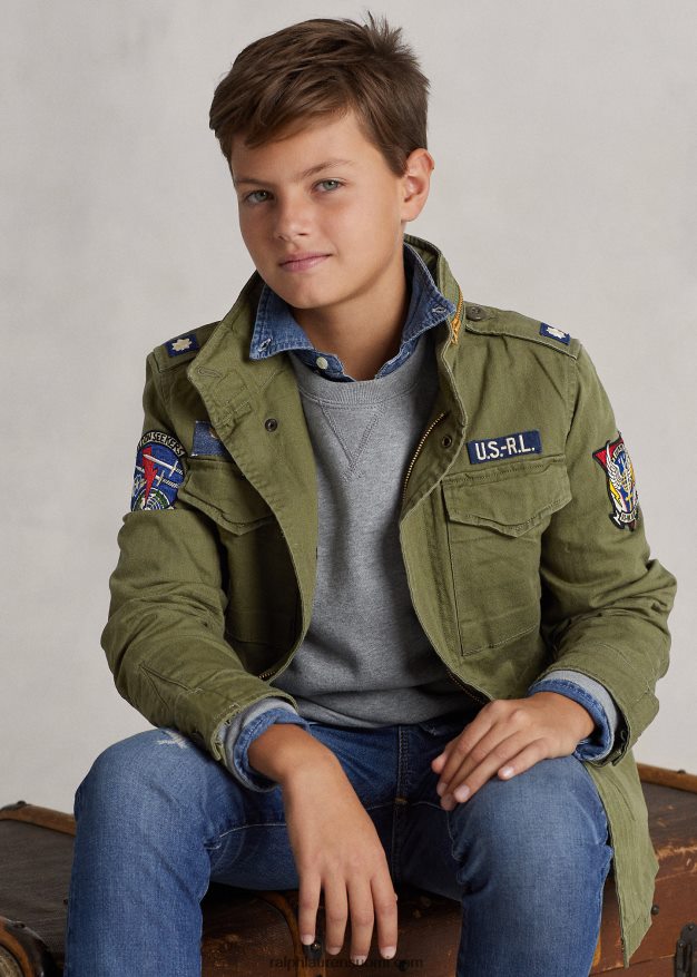 Ralph Lauren lapset puuvillainen kalanruototakki 0Z24ZR6016 oliivivuori