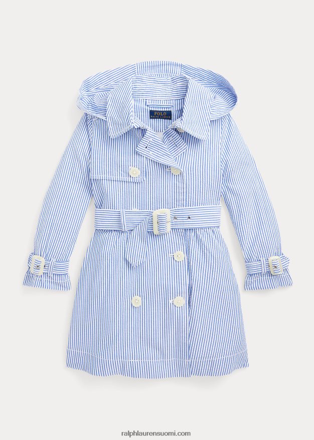 Ralph Lauren lapset seersucker hupullinen trenssitakki 0Z24ZR7349 sinivalkoinen