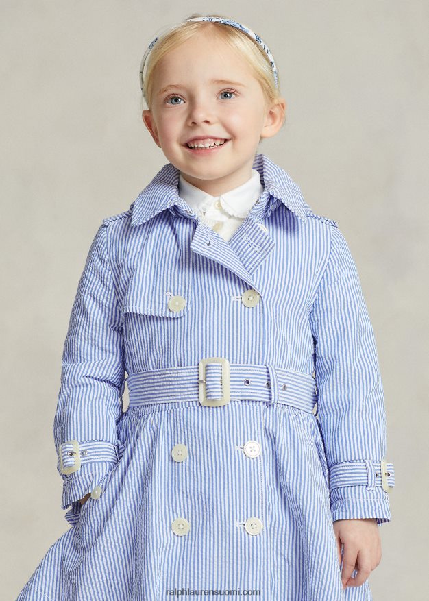 Ralph Lauren lapset seersucker hupullinen trenssitakki 0Z24ZR7349 sinivalkoinen