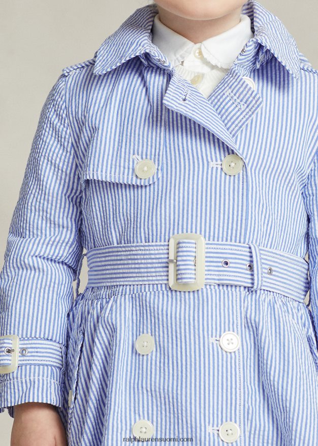 Ralph Lauren lapset seersucker hupullinen trenssitakki 0Z24ZR7349 sinivalkoinen