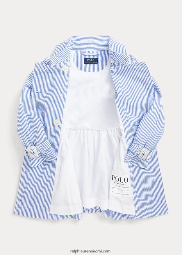 Ralph Lauren lapset seersucker hupullinen trenssitakki 0Z24ZR7349 sinivalkoinen