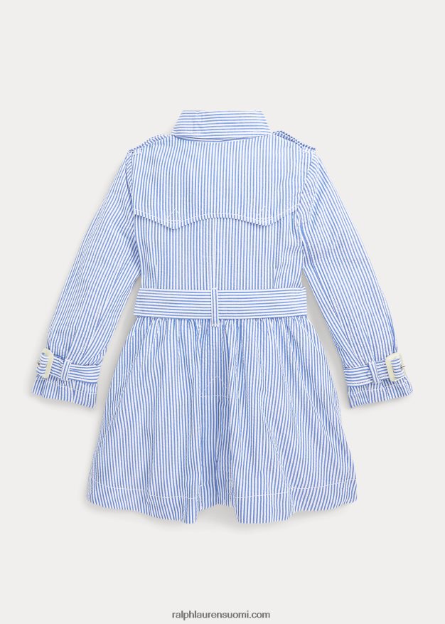 Ralph Lauren lapset seersucker hupullinen trenssitakki 0Z24ZR7349 sinivalkoinen