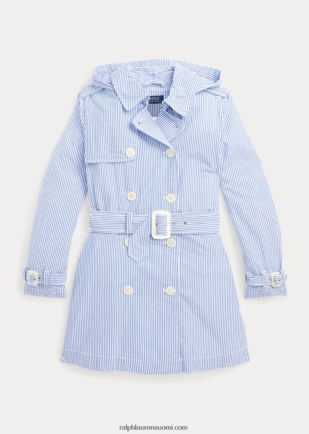 Ralph Lauren lapset seersucker hupullinen trenssitakki 0Z24ZR7527 sinivalkoinen