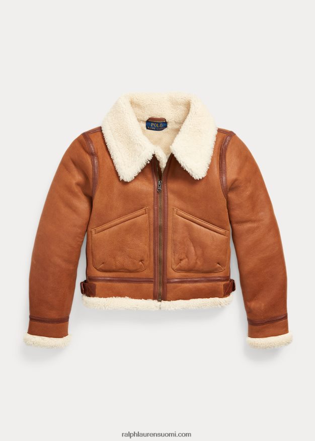 Ralph Lauren lapset shearling-vuorattu nahkatakki 0Z24ZR7190 meripihkan ruskea