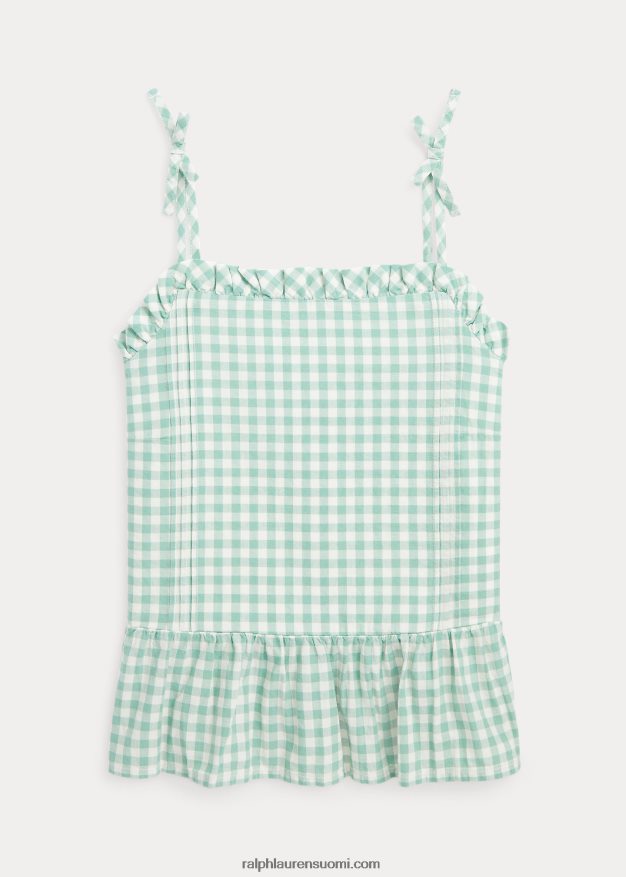 Ralph Lauren lapset gingham puuvilla madras peplum toppi 0Z24ZR6726 haalistunut minttu/kansipesuaine valkoinen