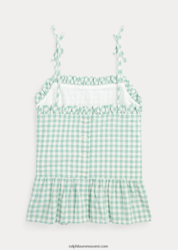 Ralph Lauren lapset gingham puuvilla madras peplum toppi 0Z24ZR6726 haalistunut minttu/kansipesuaine valkoinen