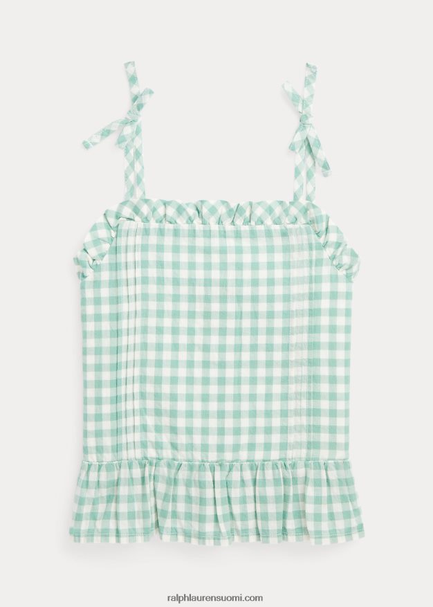 Ralph Lauren lapset gingham puuvilla madras toppi 0Z24ZR6848 haalistunut minttu/kansipesuaine valkoinen