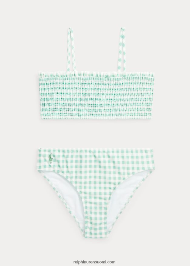 Ralph Lauren lapset gingham röyhelöinen kaksiosainen uimapuku 0Z24ZR7333 haalistunut minttu