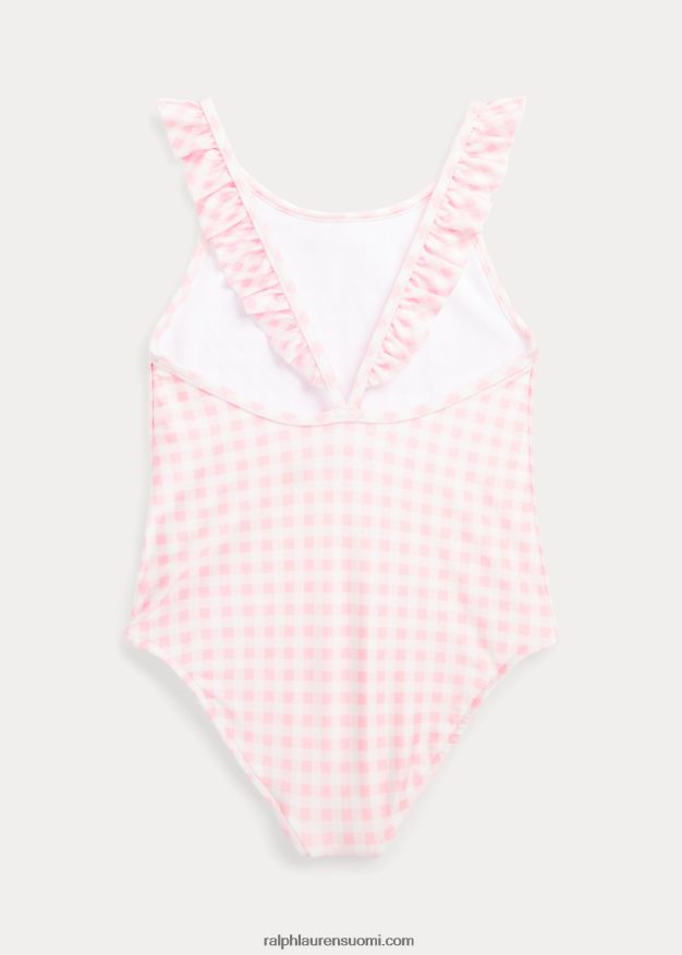 Ralph Lauren lapset gingham röyhelöinen yksiosainen uimapuku 0Z24ZR9970 karmelin pinkki