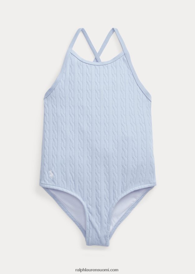 Ralph Lauren lapset stretch jacquard yksiosainen uimapuku 0Z24ZR6871 toimiston sininen