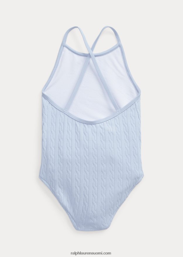 Ralph Lauren lapset stretch jacquard yksiosainen uimapuku 0Z24ZR6871 toimiston sininen