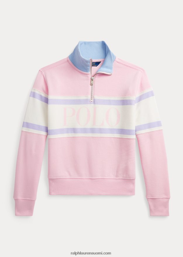 Ralph Lauren lapset logollinen frotee neljäsvetoketjullinen villapaita 0Z24ZR7066 karmelin pinkki