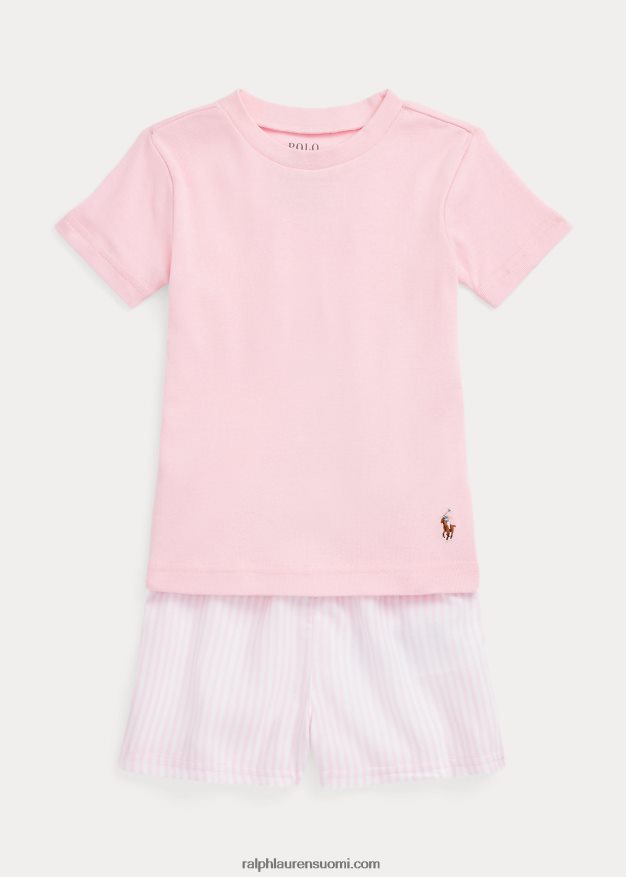 Ralph Lauren lapset jersey tee & twill lyhyt nukkumissetti 0Z24ZR7313 valkoinen/karmelinpunainen