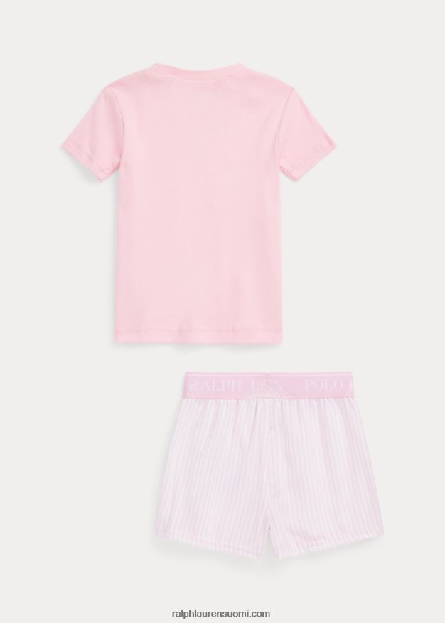 Ralph Lauren lapset jersey tee & twill lyhyt nukkumissetti 0Z24ZR7313 valkoinen/karmelinpunainen