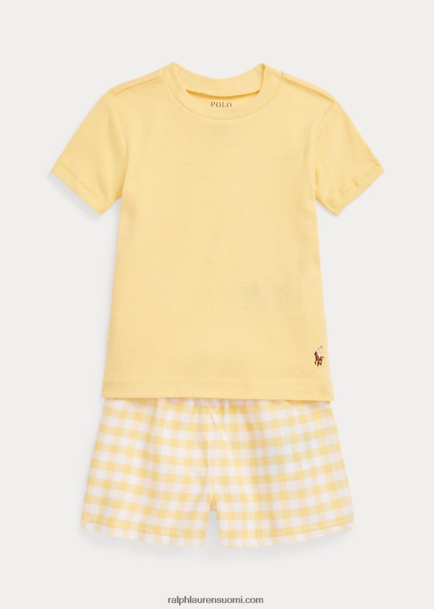 Ralph Lauren lapset jersey tee & twill lyhyt nukkumissetti 0Z24ZR7315 maissinkeltainen pesu