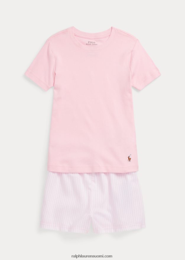 Ralph Lauren lapset jersey tee & twill lyhyt nukkumissetti 0Z24ZR7320 valkoinen/karmelinpunainen