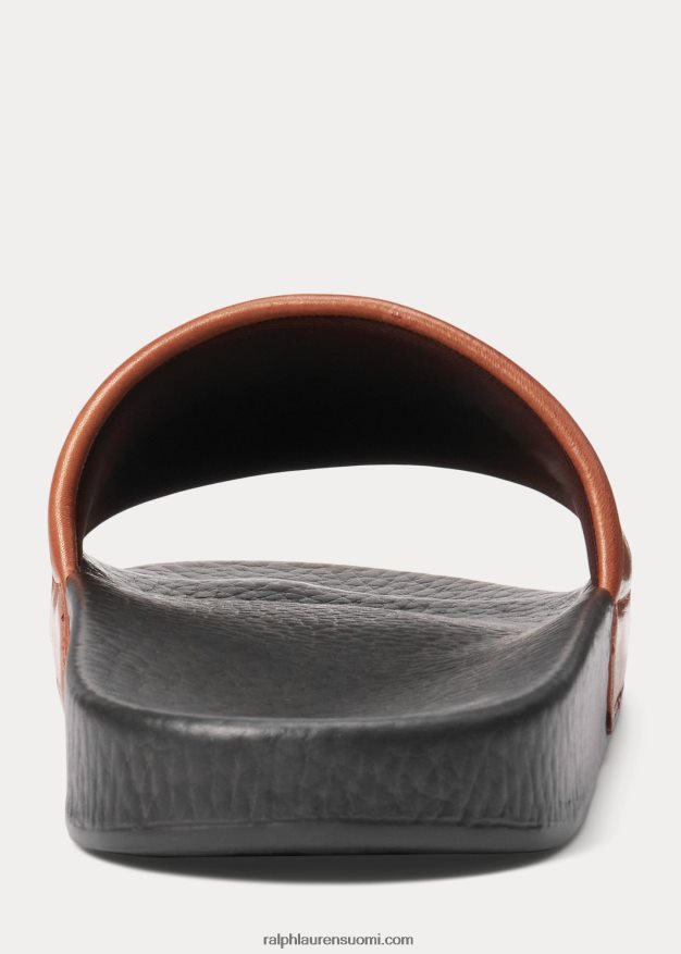 Ralph Lauren miehet omaperäinen poninahkainen liukumäki 0Z24ZR2055 tummanruskea/vaaleanruskea