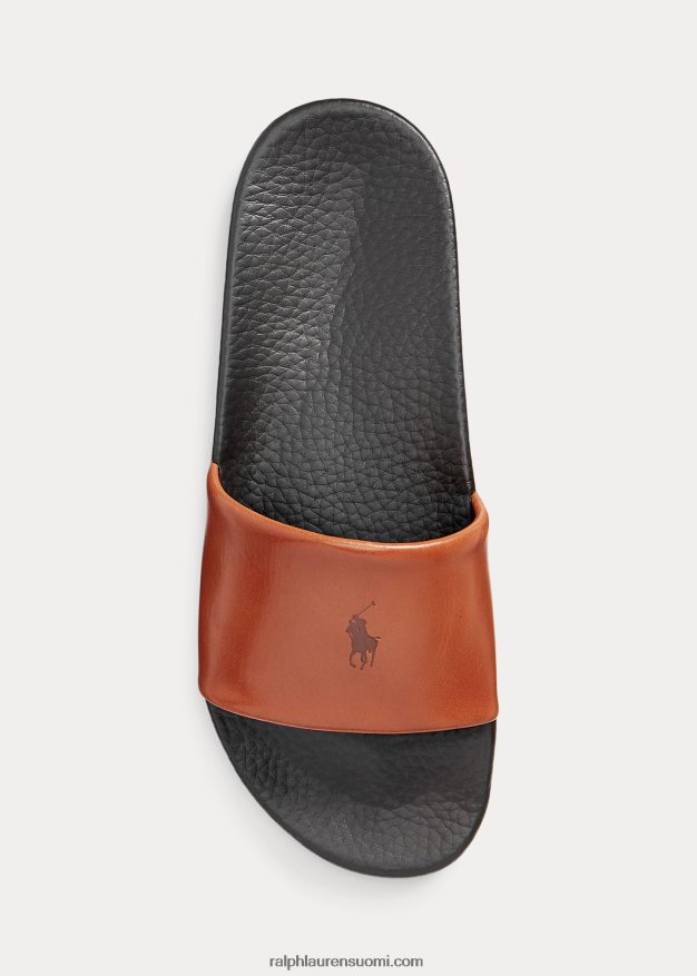 Ralph Lauren miehet omaperäinen poninahkainen liukumäki 0Z24ZR2055 tummanruskea/vaaleanruskea