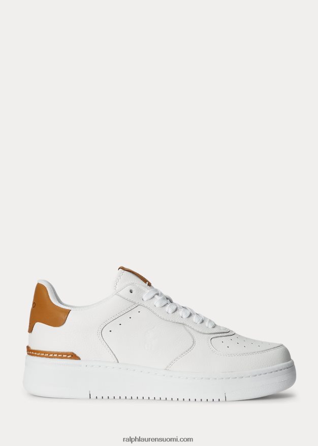 Ralph Lauren miehet Masters Court -nahkaiset tennarit 0Z24ZR2010 kannenpesuaine valkoinen/ruskea