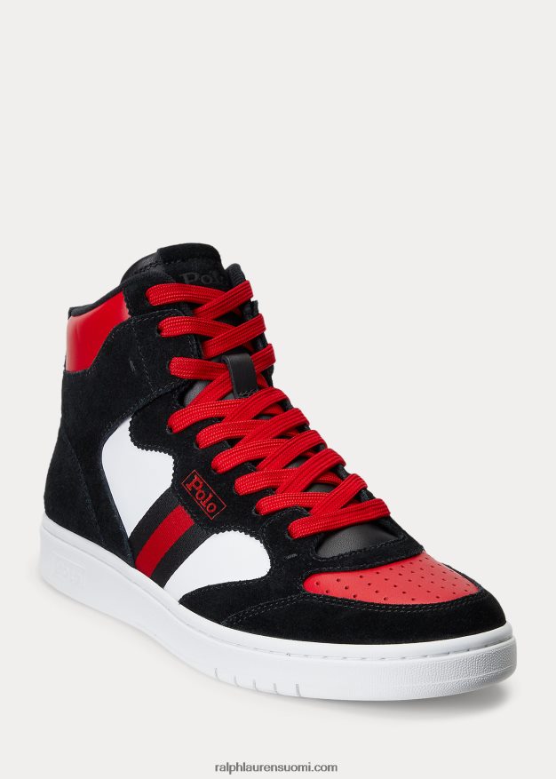 Ralph Lauren miehet kenttänahka-mokkanahka korkeat lenkkarit 0Z24ZR1986 musta/valkoinen/punainen