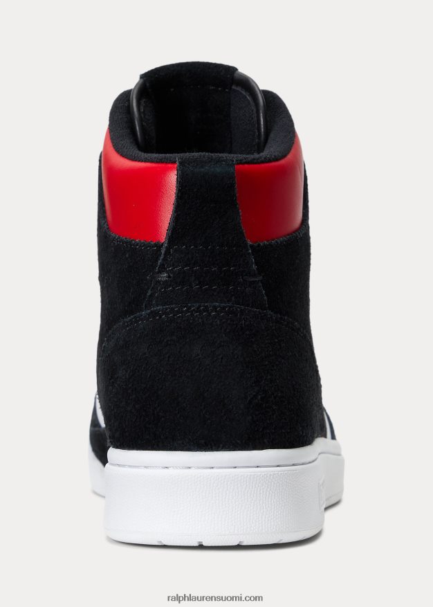 Ralph Lauren miehet kenttänahka-mokkanahka korkeat lenkkarit 0Z24ZR1986 musta/valkoinen/punainen