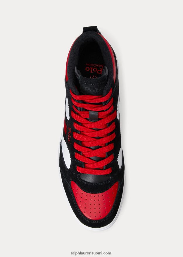 Ralph Lauren miehet kenttänahka-mokkanahka korkeat lenkkarit 0Z24ZR1986 musta/valkoinen/punainen