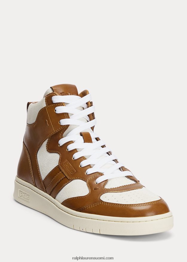 Ralph Lauren miehet kenttänahka-mokkanahka korkeat lenkkarit 0Z24ZR2003 kiillotettu rusketus