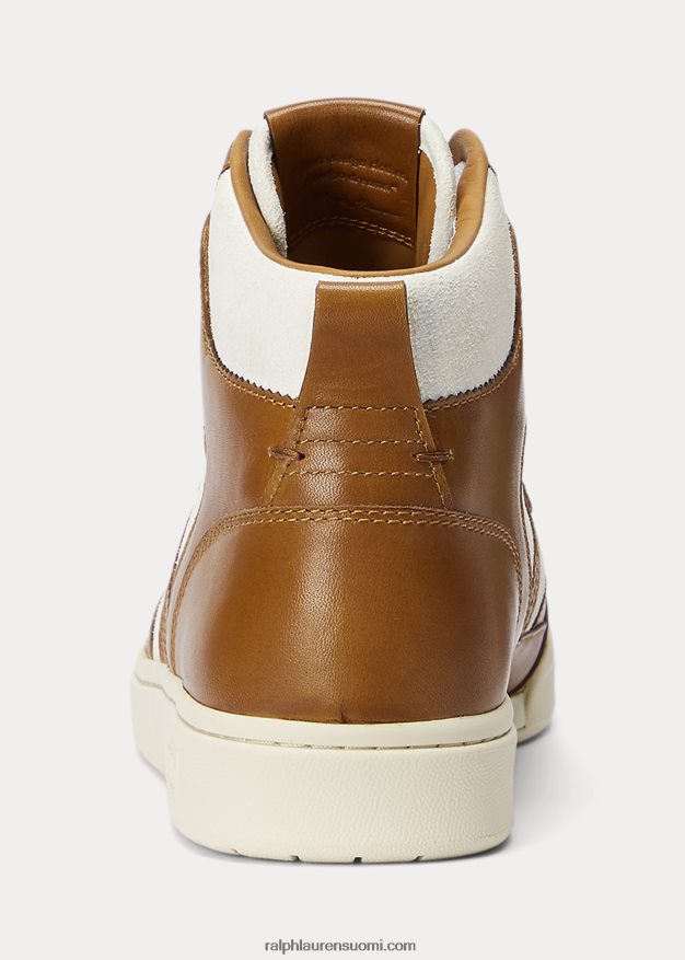 Ralph Lauren miehet kenttänahka-mokkanahka korkeat lenkkarit 0Z24ZR2003 kiillotettu rusketus