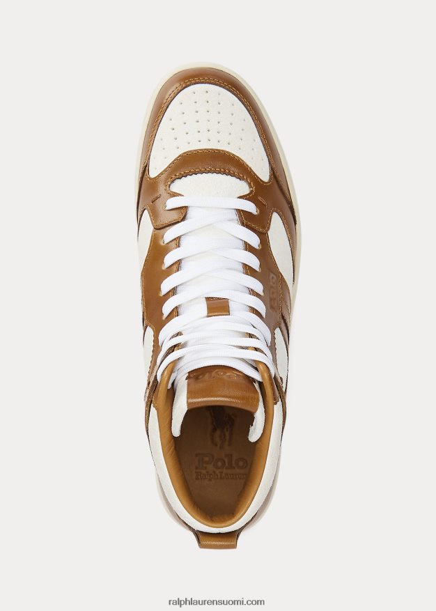 Ralph Lauren miehet kenttänahka-mokkanahka korkeat lenkkarit 0Z24ZR2003 kiillotettu rusketus