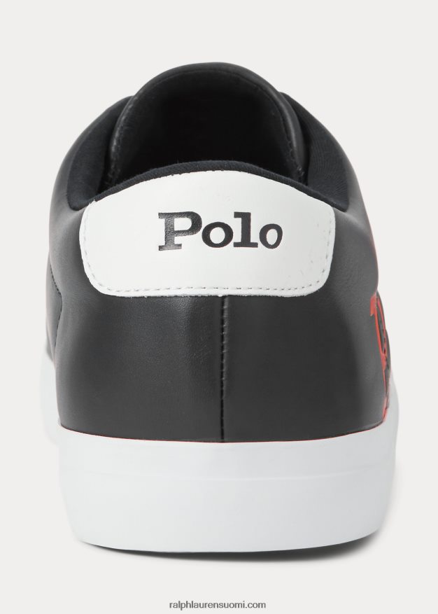 Ralph Lauren miehet longwood logollinen nahkalenkkari 0Z24ZR2022 musta/punainen/valkoinen