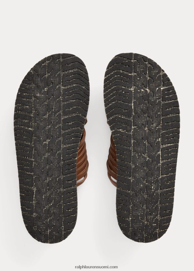 Ralph Lauren miehet punottu nahka sandaali 0Z24ZR2126 tumman ruskea