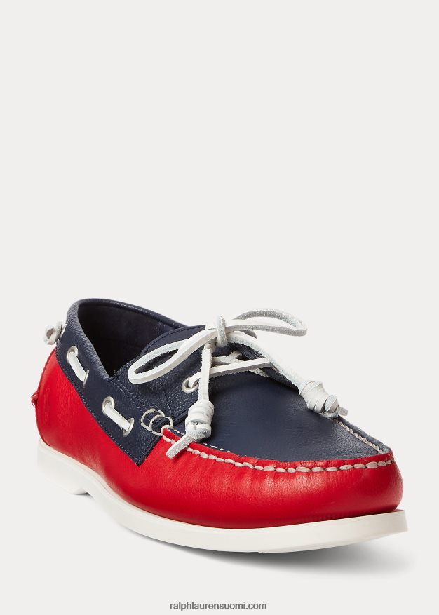 Ralph Lauren miehet merton kaksisävyinen nahkainen venekenkä 0Z24ZR2079 laivasto/punainen