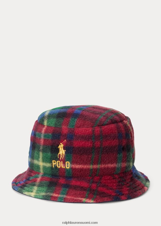 Ralph Lauren miehet ruudullinen fleeceämpärihattu 0Z24ZR2742 kuninkaallinen karmiininpunainen ruudullinen