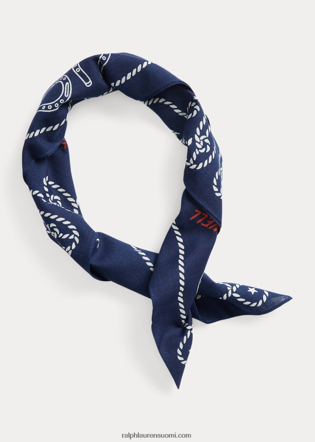 Ralph Lauren miehet farkkukuvioinen puuvillahuivi 0Z24ZR5485 indigo/kerma/punainen