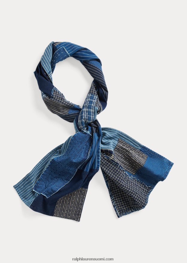 Ralph Lauren miehet tilkkupuuvilla-pellavahuivi 0Z24ZR5483 indigo/kerma