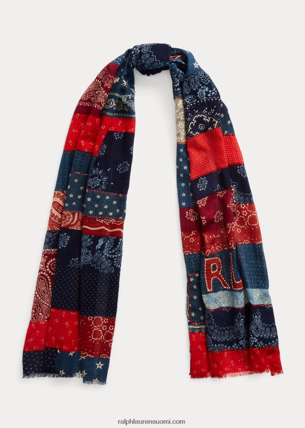 Ralph Lauren miehet tilkkupuuvillainen huivi 0Z24ZR2459 sininen/punainen/kerma