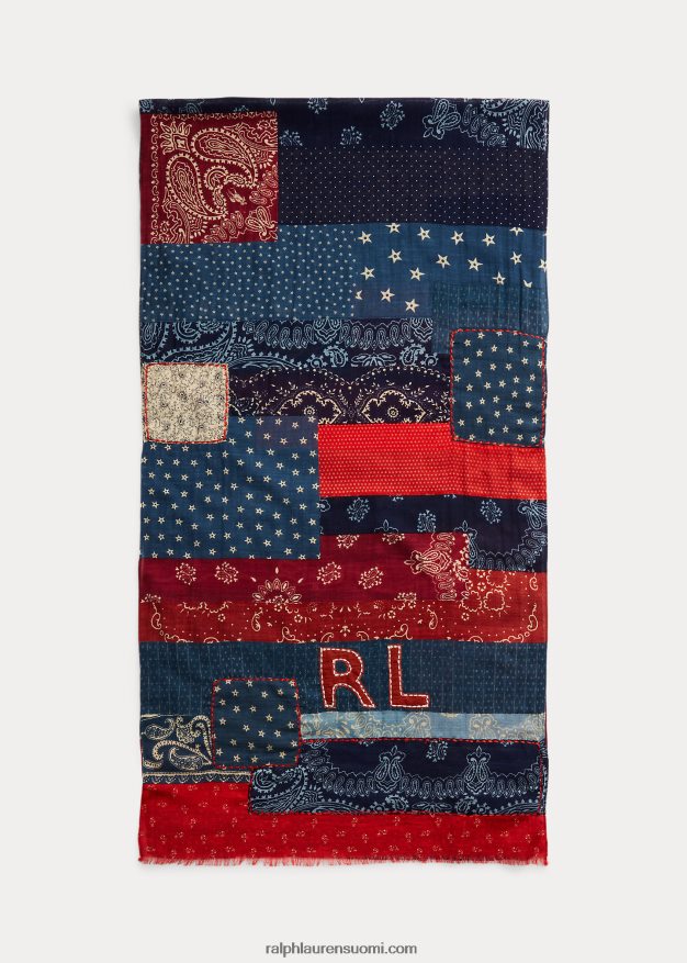 Ralph Lauren miehet tilkkupuuvillainen huivi 0Z24ZR2459 sininen/punainen/kerma