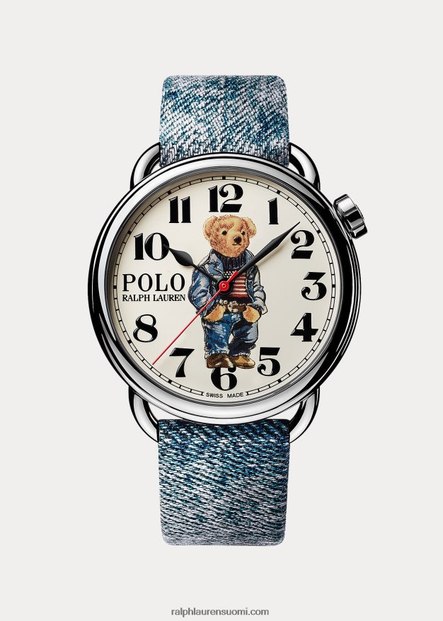 Ralph Lauren miehet 42 mm denim lippu poolokarhukello 0Z24ZR2800 valkoinen kellotaulu