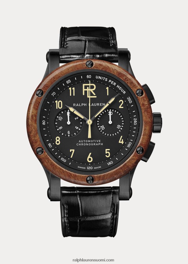 Ralph Lauren miehet 42 mm kronografi musta teräspuinen kehys 0Z24ZR2834