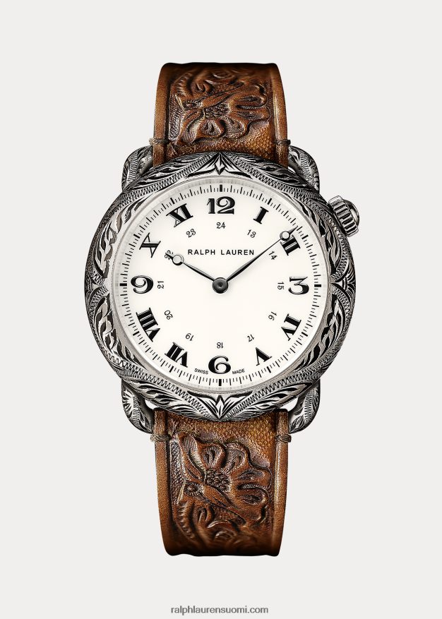 Ralph Lauren miehet pyöreä 45 mm kaiverrettu sterlinghopea 0Z24ZR2836