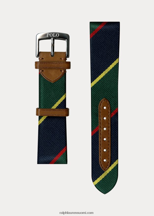 Ralph Lauren miehet raidallinen silkkirannekello 0Z24ZR2658 vihreä regmentaalinen raita